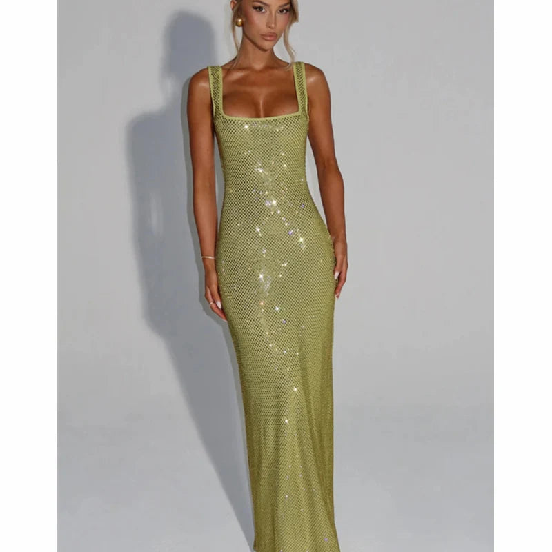 2025 Luxurious Women Corset Mesh Sequins Party Evening Dress Elegant Strap Backless Slim Tight Gala Celebrity Cocktail Dress