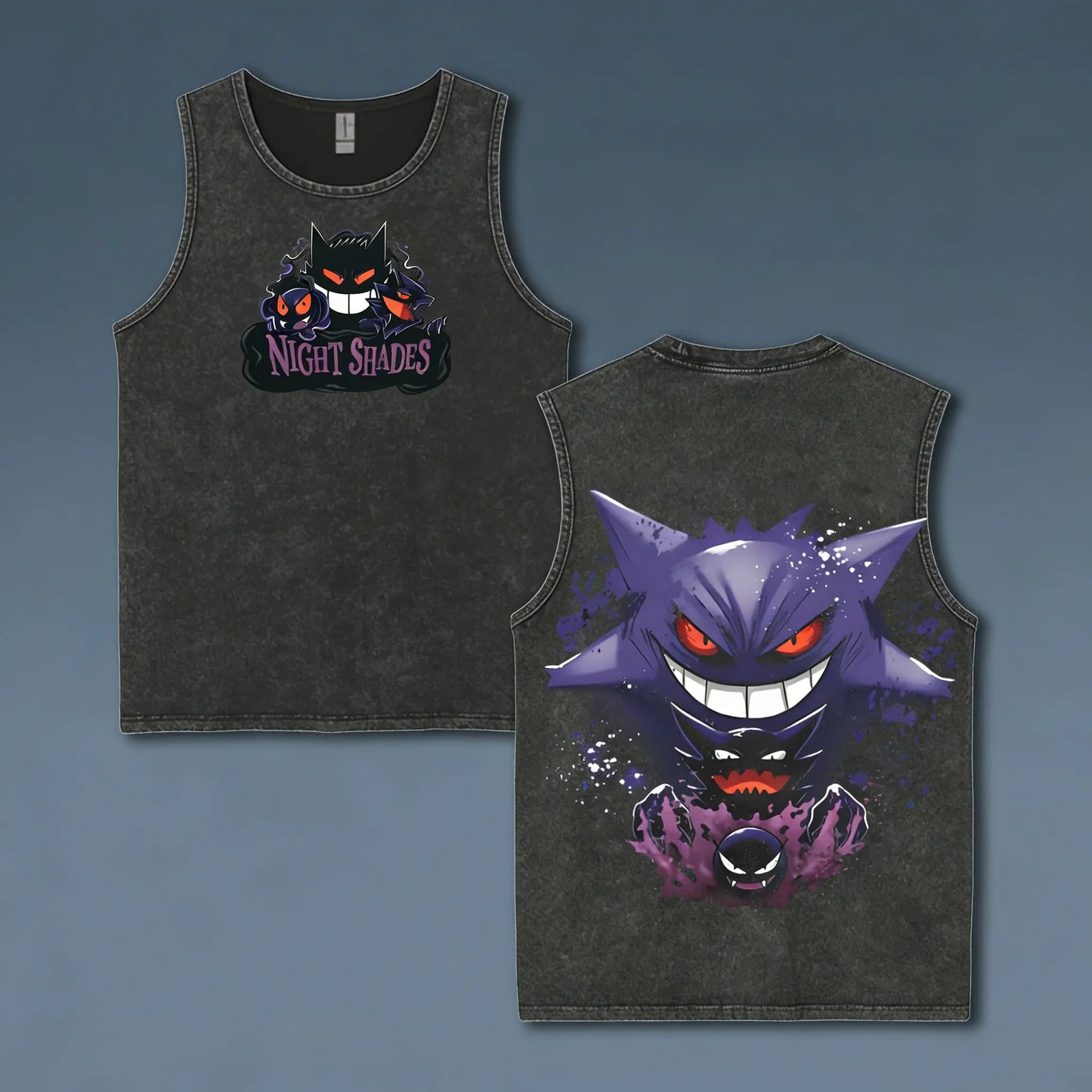 Vintage Washed Pokemon Gengar Men Gym Vest T Shirt 2026 Y2k Summer Sleeveless Shirt Print Streetwear Loose Casual Men's Tank Top