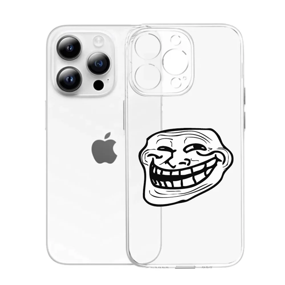 Funny T-Trollfaces Comics Memes Phone Case For iPhone 17 Air 16 e 15 14 13 12 11 Pro Max Plus Transparent Silicone Soft Cover