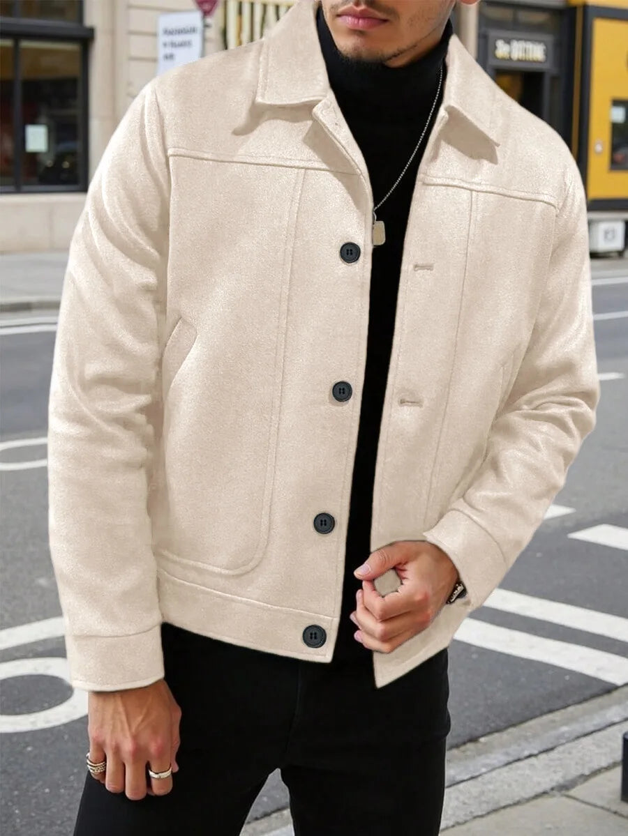 Luxury Businees Male Woolen Jackets Fashion Lapel Button-down Solid Color Long Sleeve Coats Trendy High Quality Outerwears S-2XL