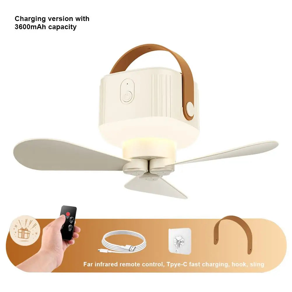 Portable Ceiling Fans Outdoor Camping Fan Tent Ventilator Cooler Rechargeable Electric Fan Remote Control LED Lighting