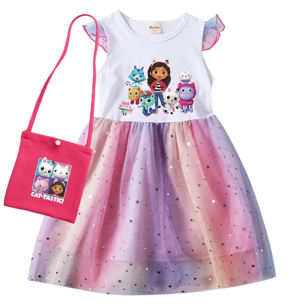 2024 Girls Summer Dresses Gabbys Dollhouse Girls Cat Tastic Costumes Kawaii Kids Birthday Party Princess Dress with Headwear Bag