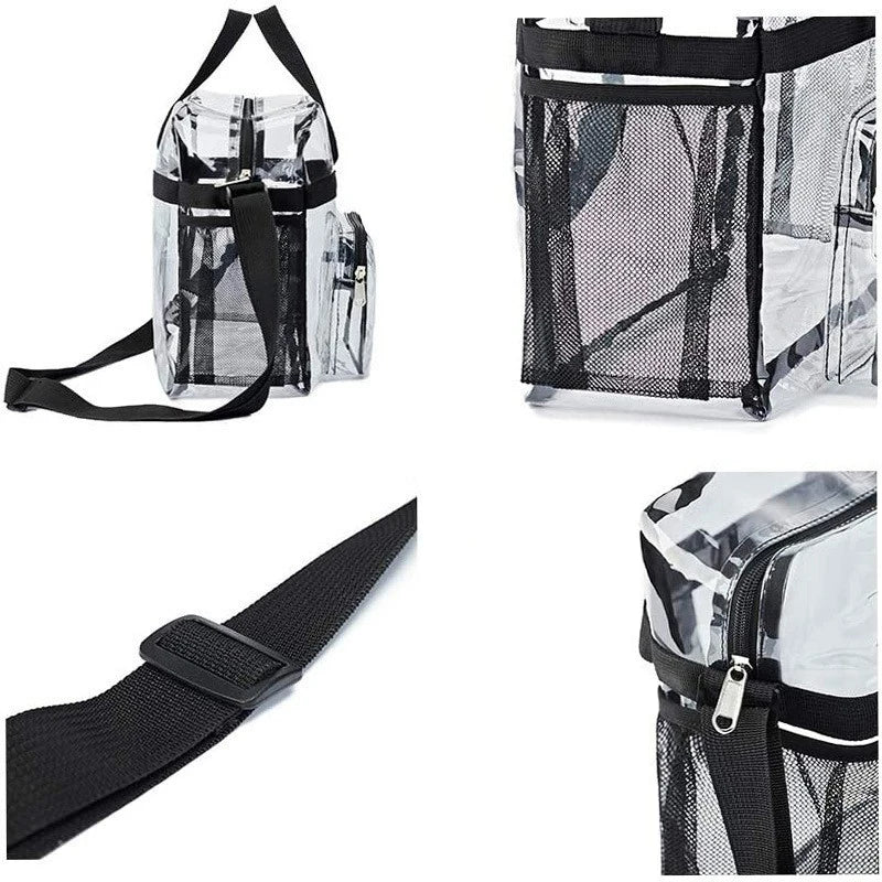 【S】Large Capacity PVC Transparent Bag Portable Washing Bag Clear Tote Multi Pocket Handbag for Home Use Durable Material