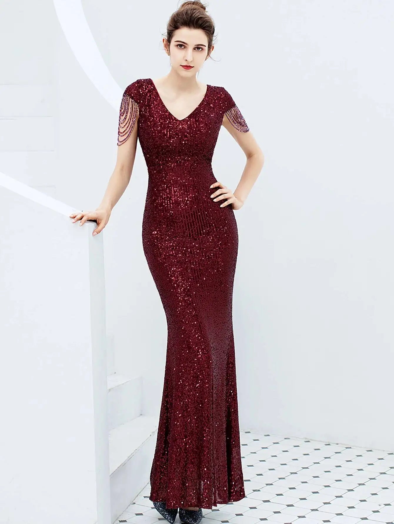 Sexy vintage maxi black sequin summer dress women 2025 elegant luxury birthday party long dresses fishtail evening dress vestido