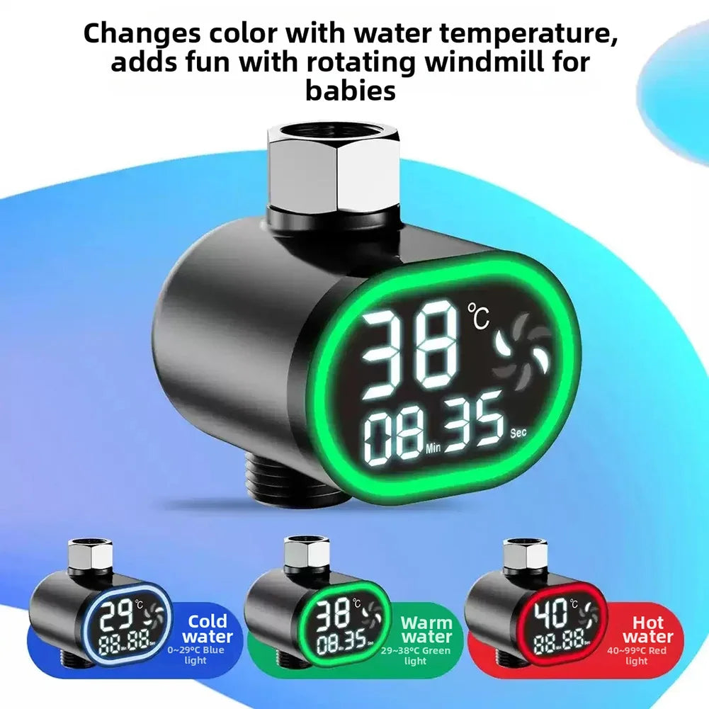 LED Digital Shower Thermometer for Bathtub and Shower Use Self-Powered by Water Pressure No External Power Needed