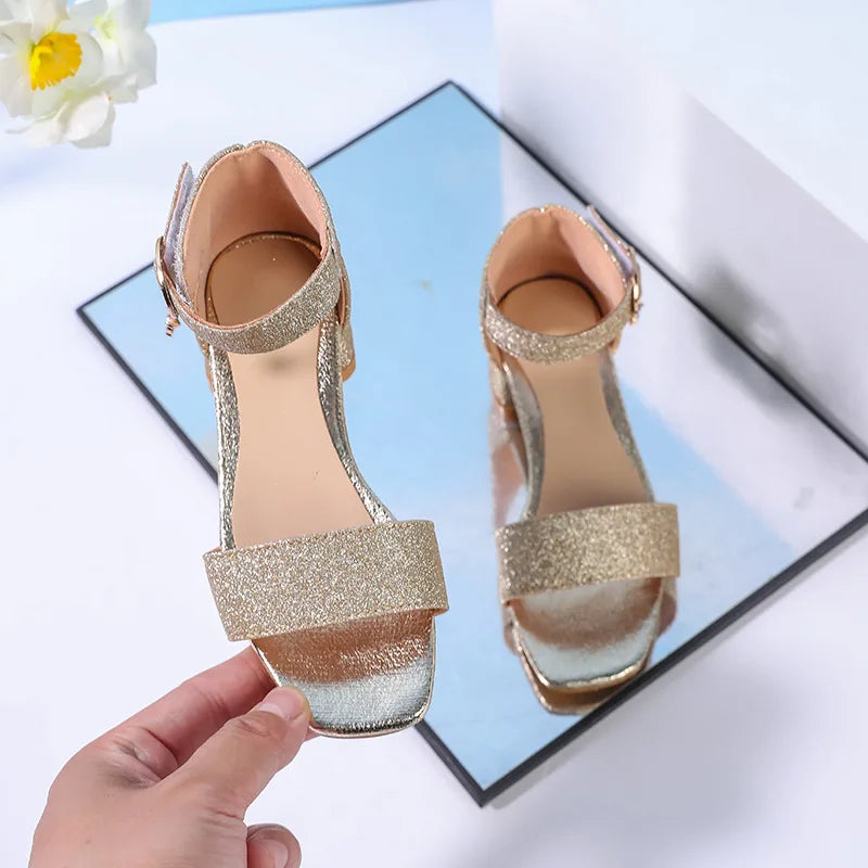 Fashion Children's Summer Sandals Sequins Simple Girls Causal Princess Low-heel Dress Shoes Wedding Party Kids High-top Sandals