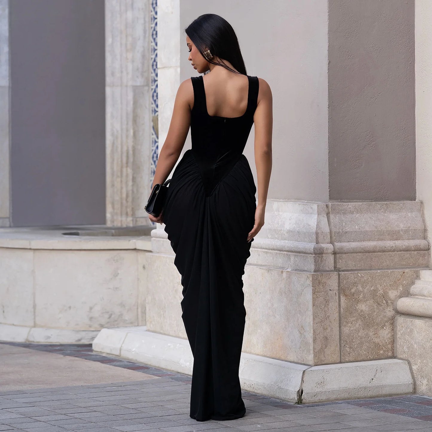 GLCMYAYA Women Velvet Stacked Ruched Sleeveless Bodycon Long Maxi Dresses 2026 Fall Party Trendy Birthday Evening Dress Vestidos
