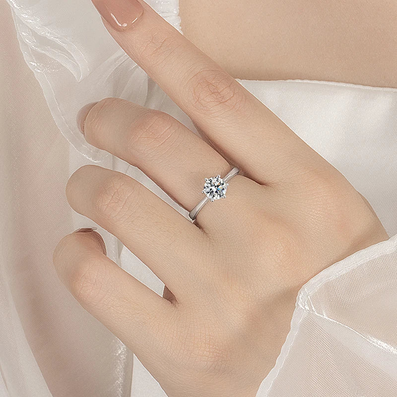 PERMANY 0.3-2CT Moissanite Ring for Women S925 Pure Silver Classic Six Claw Laboratory Diamond Wedding Ring Fashion Jewelry