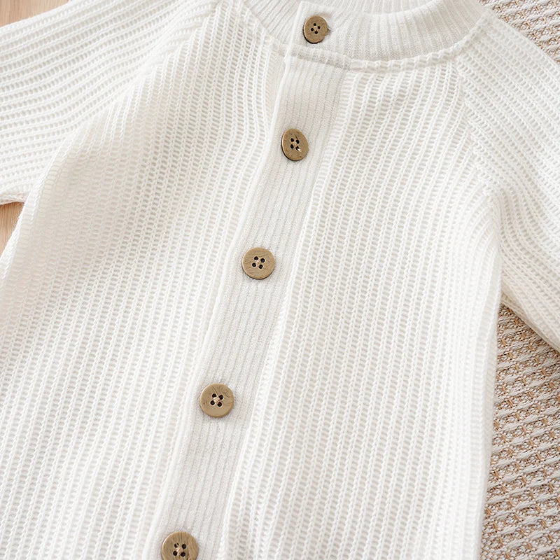 Spring and Autumn Knitted Newborn 2PCS Baby Onesie+Hats Minimalist Round Neck Button Comfortable Casual Raglan sleeve design