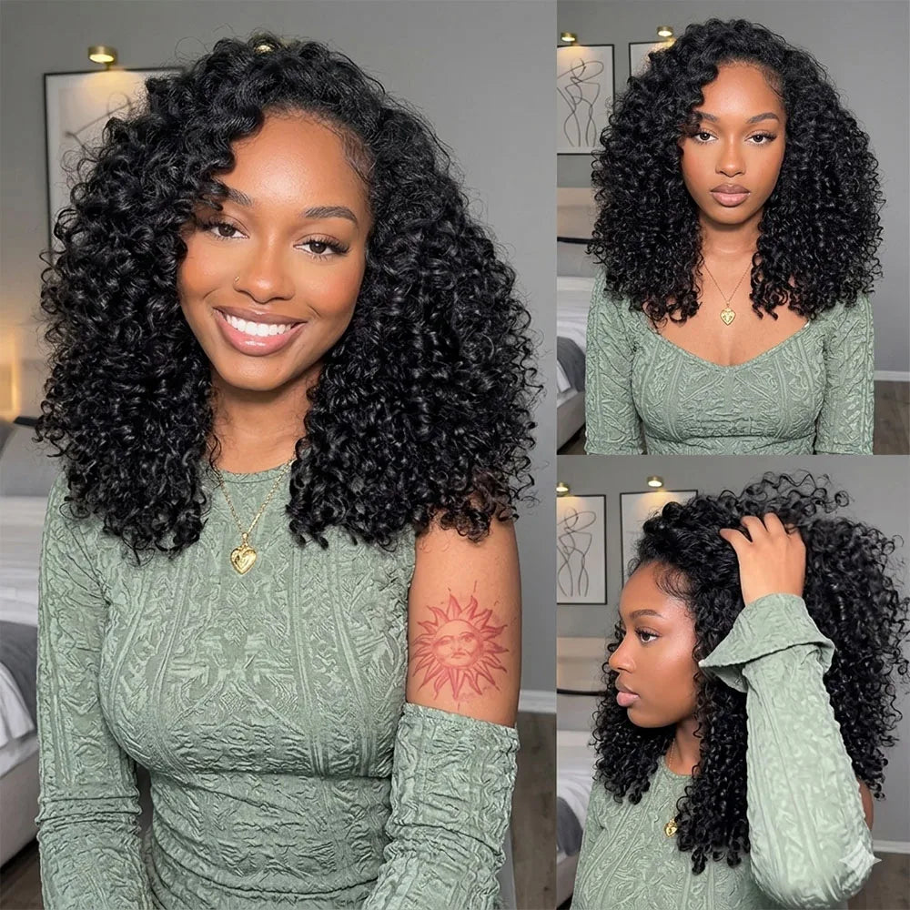 Burmese Curly Half Wig Vietnamese Glueless Raw Human Hair Half Wig With Drawstring Seamless Clips Deep Wave 3 IN 1 Half Wig