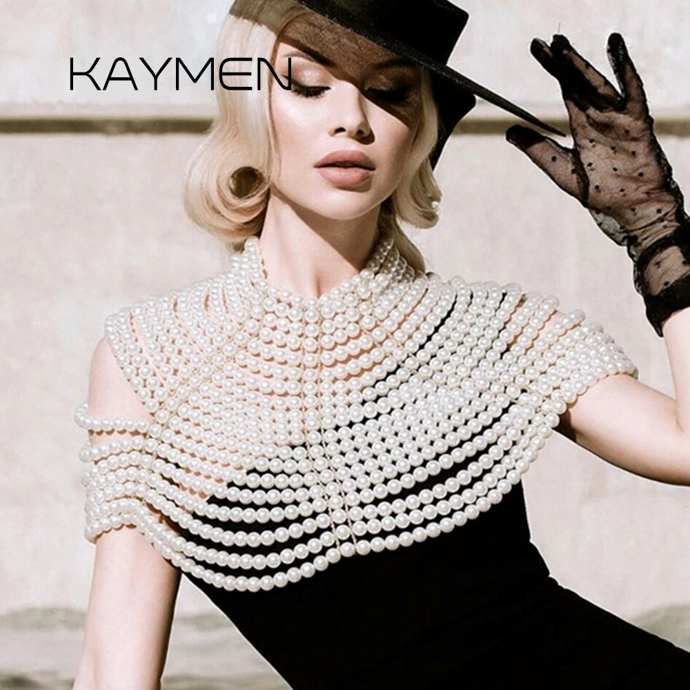 Luxury Women's Pearl Body Chain Necklaces Collar Shoulder Fashion Tops Beaded Necklaces Popular Jewelry Accessory