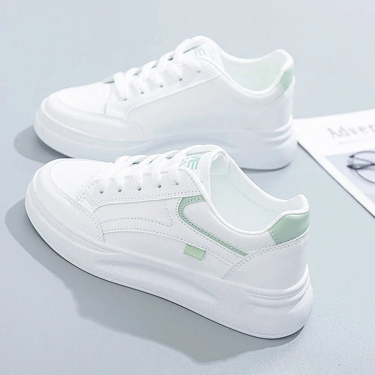 Women's Shoes Platform Sneakers Lace-Up Women Running Shoes Outdoor Breathable Tennis Shoes PU Leather White Casual Shoe 2025