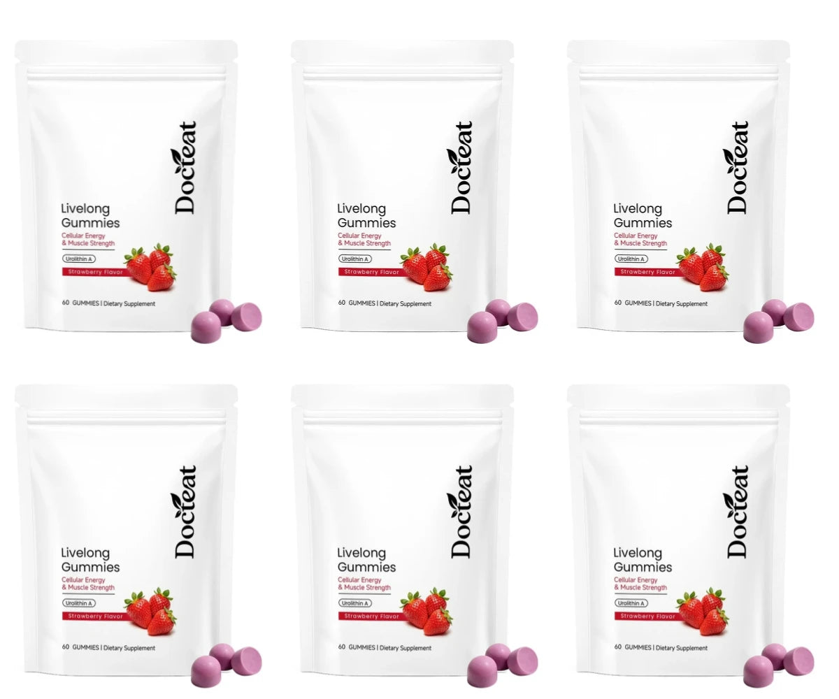Docteat Urolithin A Gummies 500mg per Serving, Strawberry Flavor Daily Cellular Wellness Support, 60 Gummies for Men Women