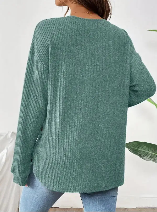 Pregnant Women's New Top For Autumn And Winter Casual Pullover Round Neck Long Sleeved Button Sweater