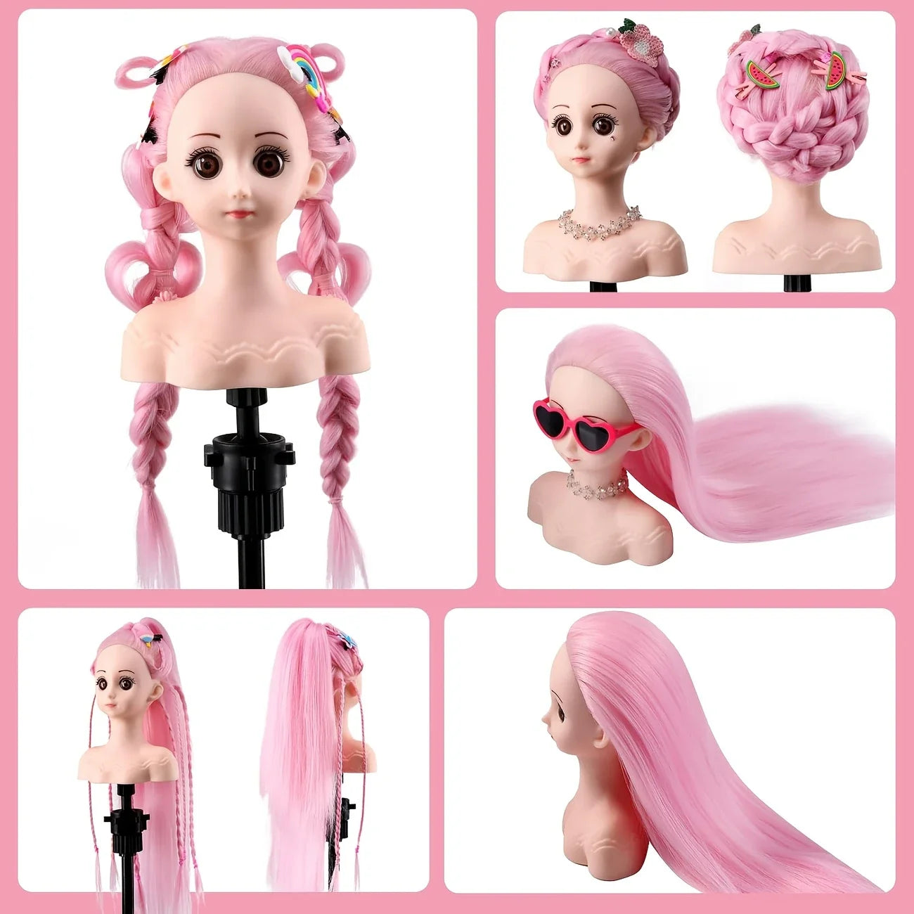 16'' Doll Head Set for Hair Styling Training Head Manikin Practice Cosmetology Styling Hairdressing Training Braiding Heads
