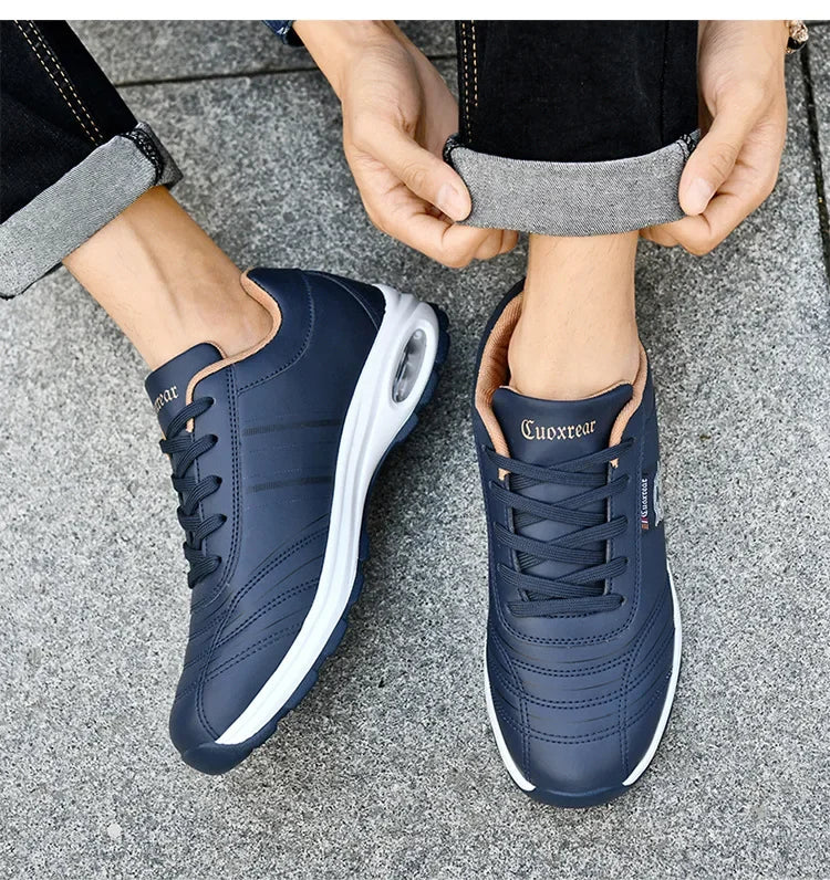 Men's Spring Autumn Casual Breathable Sport Shoes Shock Absorption Comfortable Leather Sneakers Korean Style Ankle High Mesh Lin
