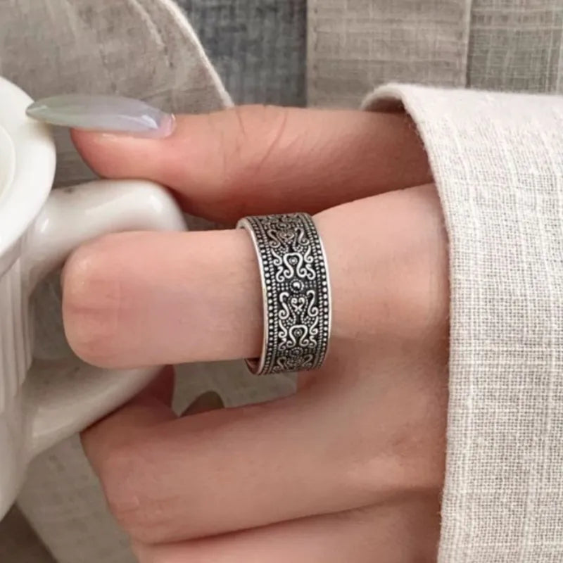 VENTFILLE 925 Sterling Silver Arabesque Pattern Ring For Women Vintage Aesthetic Simple Trend Ethnic Jewelry Gift Dropshipping