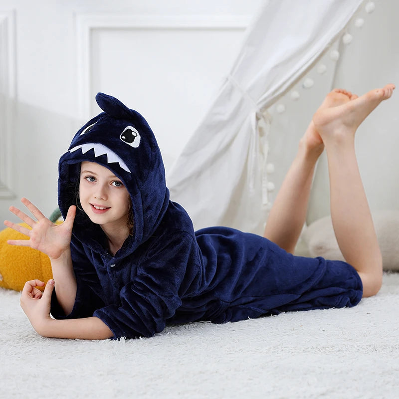 Halloween Dinosaur Bathrobes for Children 3 5 7 9 11 13 Years Kids Animal Flannel Homewear Boy Hooded Sleepwear Girls Nightgown