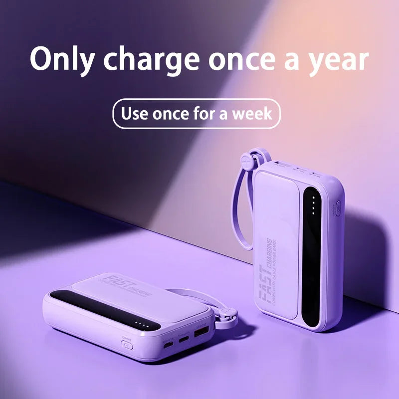 Lenovo 50000mAh Large Capacity Power Bank 4 In1 Built in Cables Intelligent Digital Display Light Fast Charging For IPhone