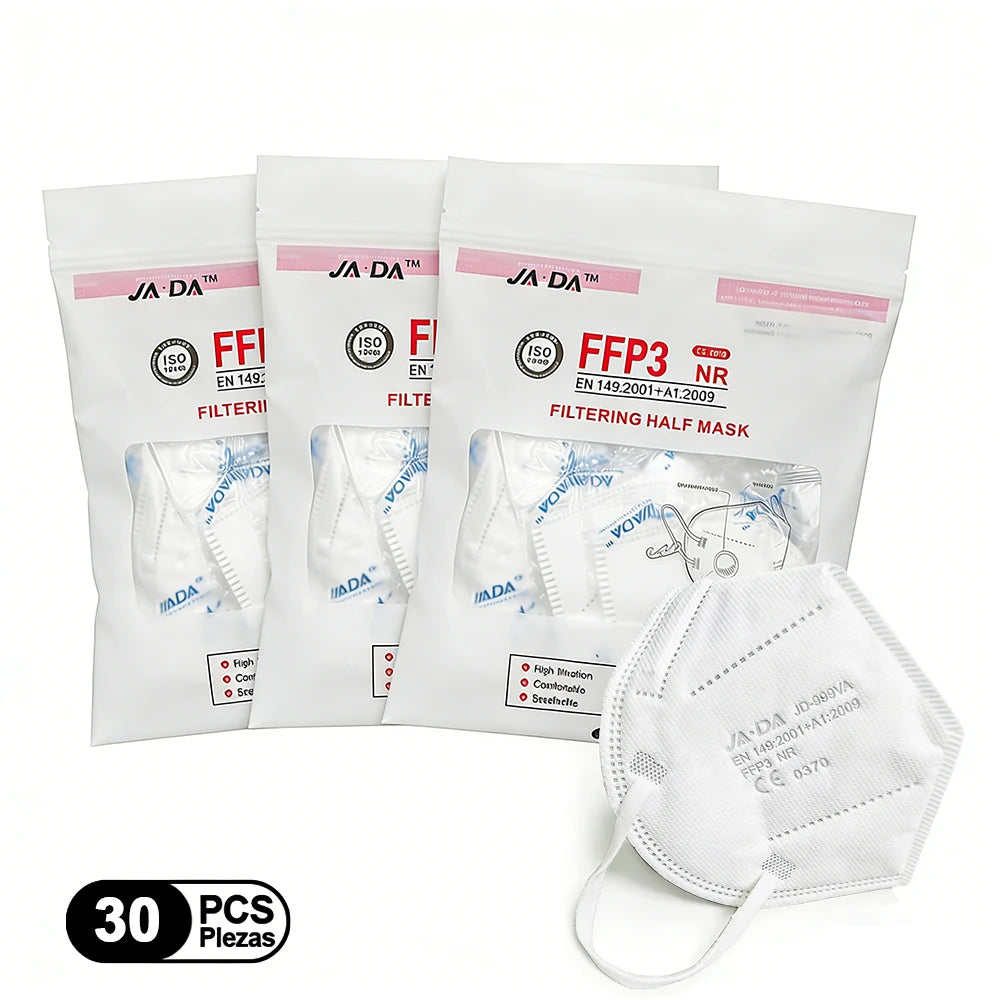 10/30 PCS EU FFP3 Face Masks Breathing Valve Sponge Strip Dustproof CE0370 Anti Haze Workshop 7-Layer Individually Pack