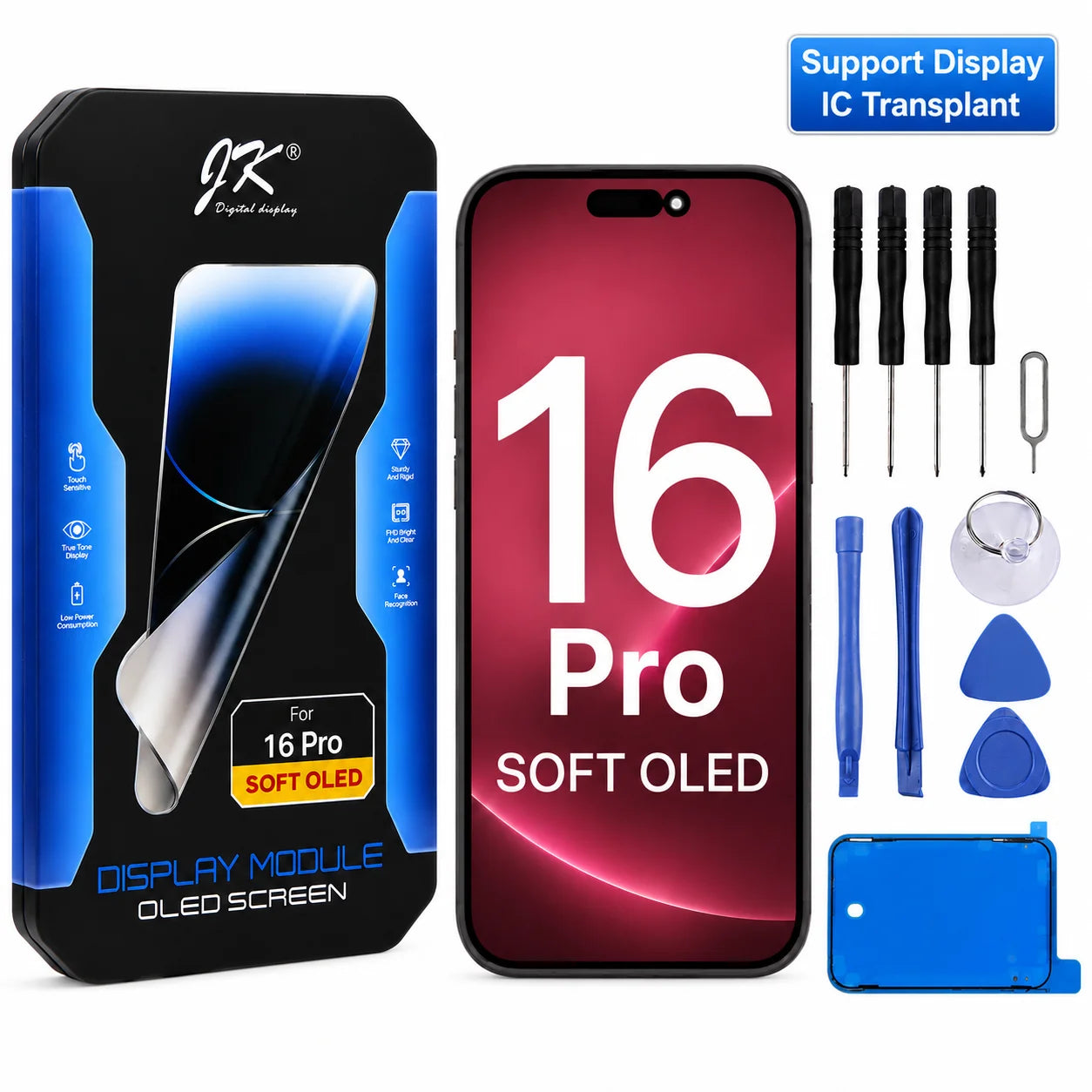JK Flexible Soft OLED Display Assembly for iPhone 12 13 14 15 16 17 Pro Max Plus Screen Replacement Part