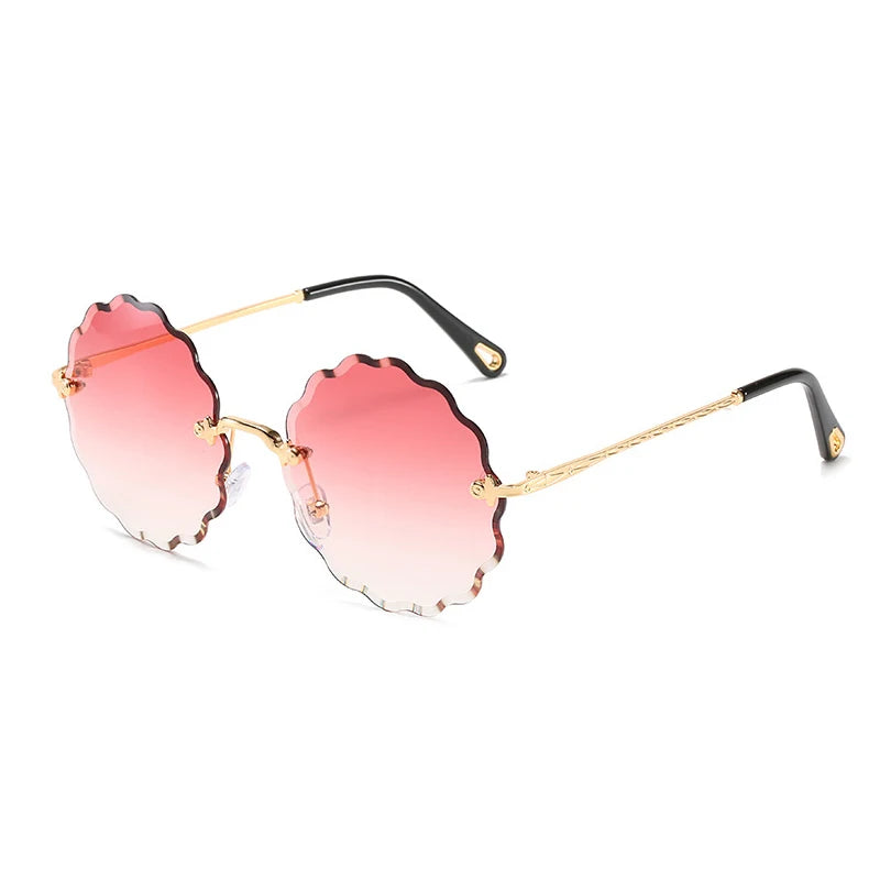 Oversized Round Sunglasses For Women Men Fashion Luxury Brand Design Rimless Sun Glasses Ladies Outdoors Travel Shades UV400