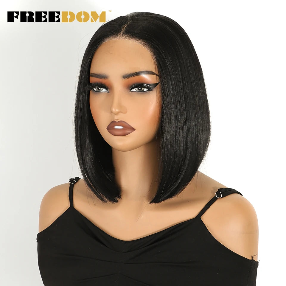 FREEDOM Synthetic Lace Front Wigs For Women 10 inch Short Bob Wig 13x3 Pre Plucked Natural Hairline Ombre Brown Blonde Lace Wig