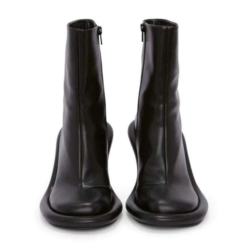 2025Women's New Slim High-heeled Knee High Boots with Side Zipper Round Toe 34-43 Large Mid Length Boots