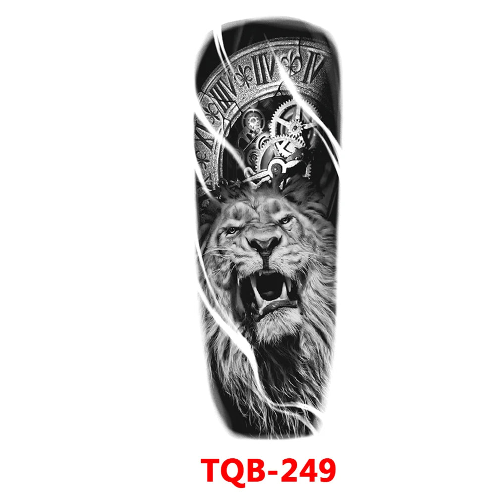 Full-arm Tattoo Stickers With The Crown Of The Virgin Of Jesus And Lion Waterproof Tattoo Stickers