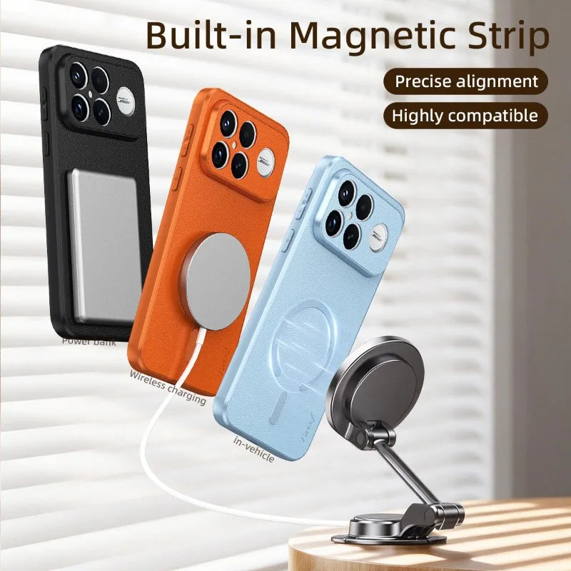 For POCO F8 Ultra Goat Leather TPU Frame Shockproof Case For Redmi K90 Pro Max Built-in Magnetic Strip Lens Protection Shell