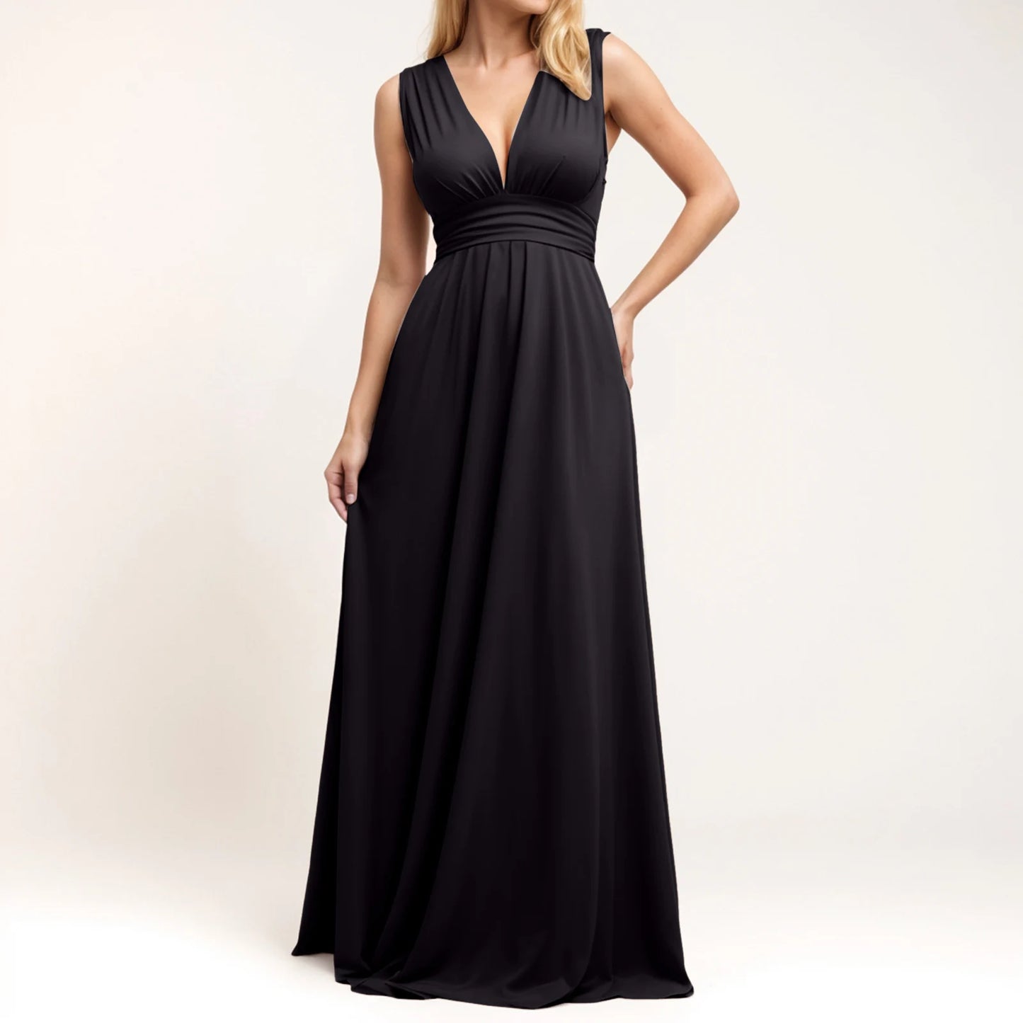 Multiple-Way Women Maxi Dress For Wedding Deep V-Neck Sexy High Waist Evening Party Dress Flowy Ruched A-Line Cocktail Dress