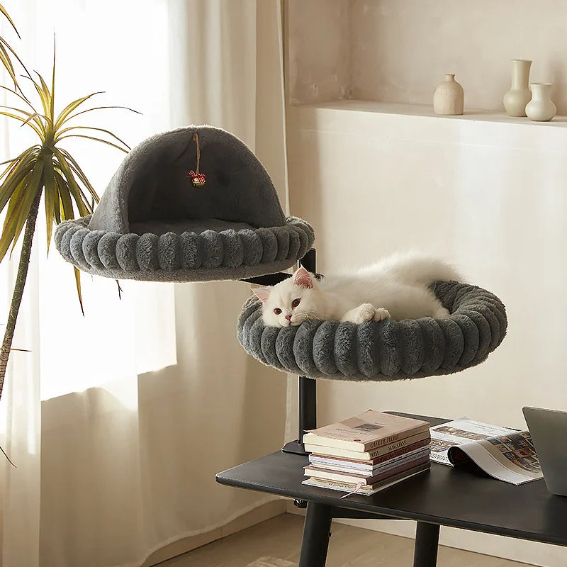 Desktop Cat Winter Bed Round Indoor Cats Comfortable Soft Desk Nest Pet Bed for Kitten Adjustable Height Cat Climbing Frame