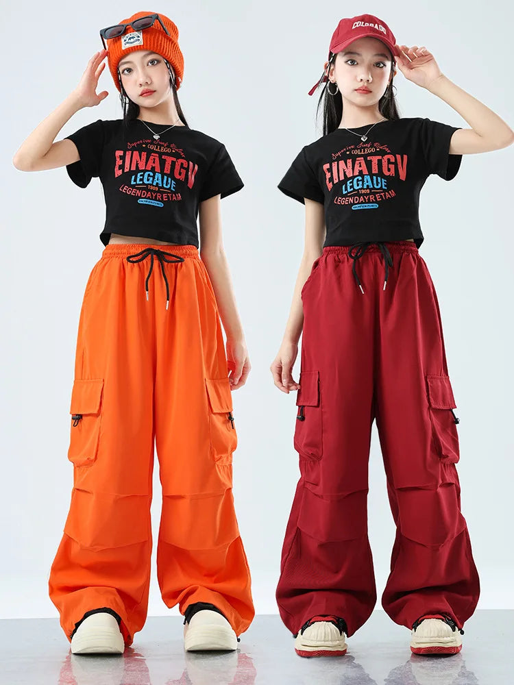 Teenager Kids Hip Hop Style Dance Costume Suit For Girls Fashion Korean Streetwear Outfit Children Street Clothes Set Outerwear