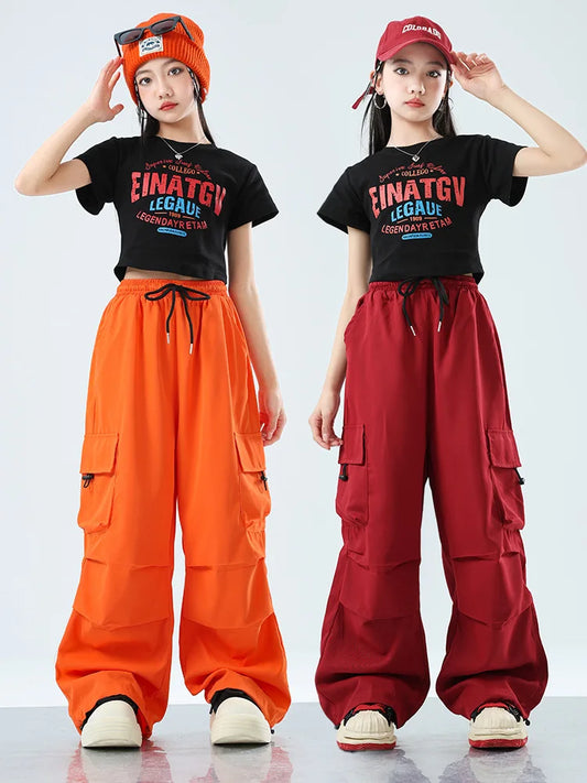 Teenager Kids Hip Hop Style Dance Costume Suit For Girls Fashion Korean Streetwear Outfit Children Street Clothes Set Outerwear