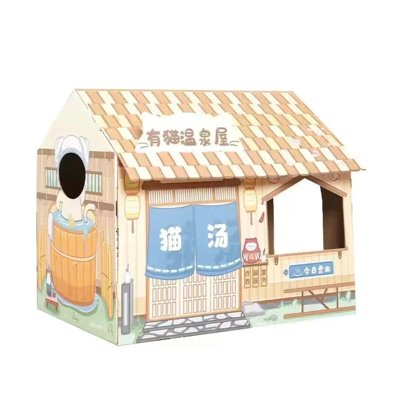 Removable Cat House Corrugated Stratching Post Toy Scratcher Cardboard Scraper for Cats Kitten Scratch Sleeping Bed