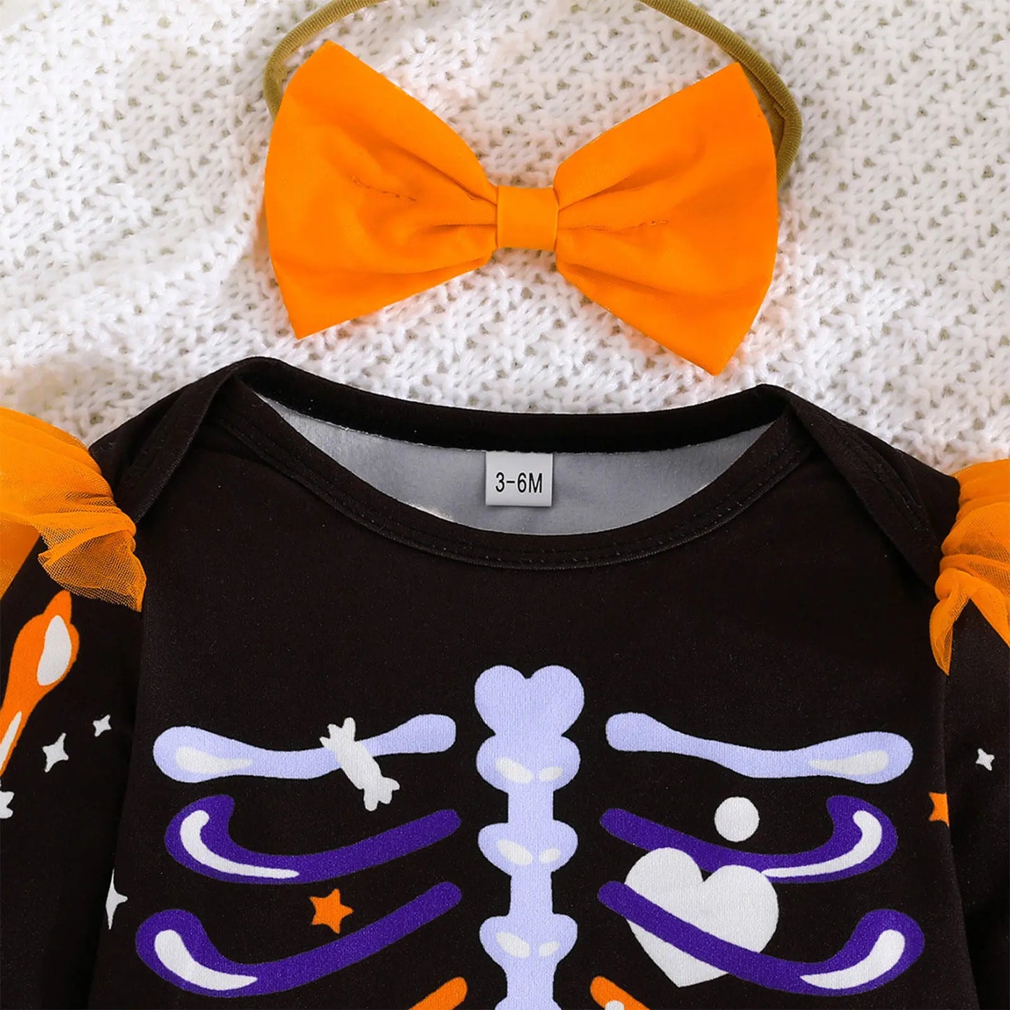 Infant Girls Halloween Theme Party Carnival Pumpkin Ghost Skeleton Cosplay Costume Skull Pumpkin Face Apparition Print Romper