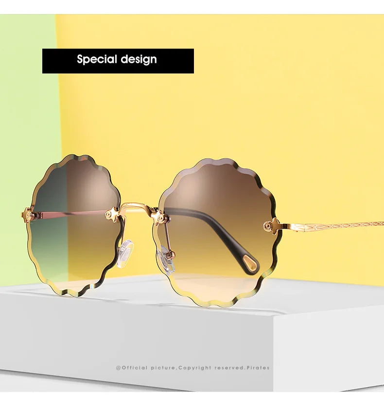 Oversized Round Sunglasses For Women Men Fashion Luxury Brand Design Rimless Sun Glasses Ladies Outdoors Travel Shades UV400