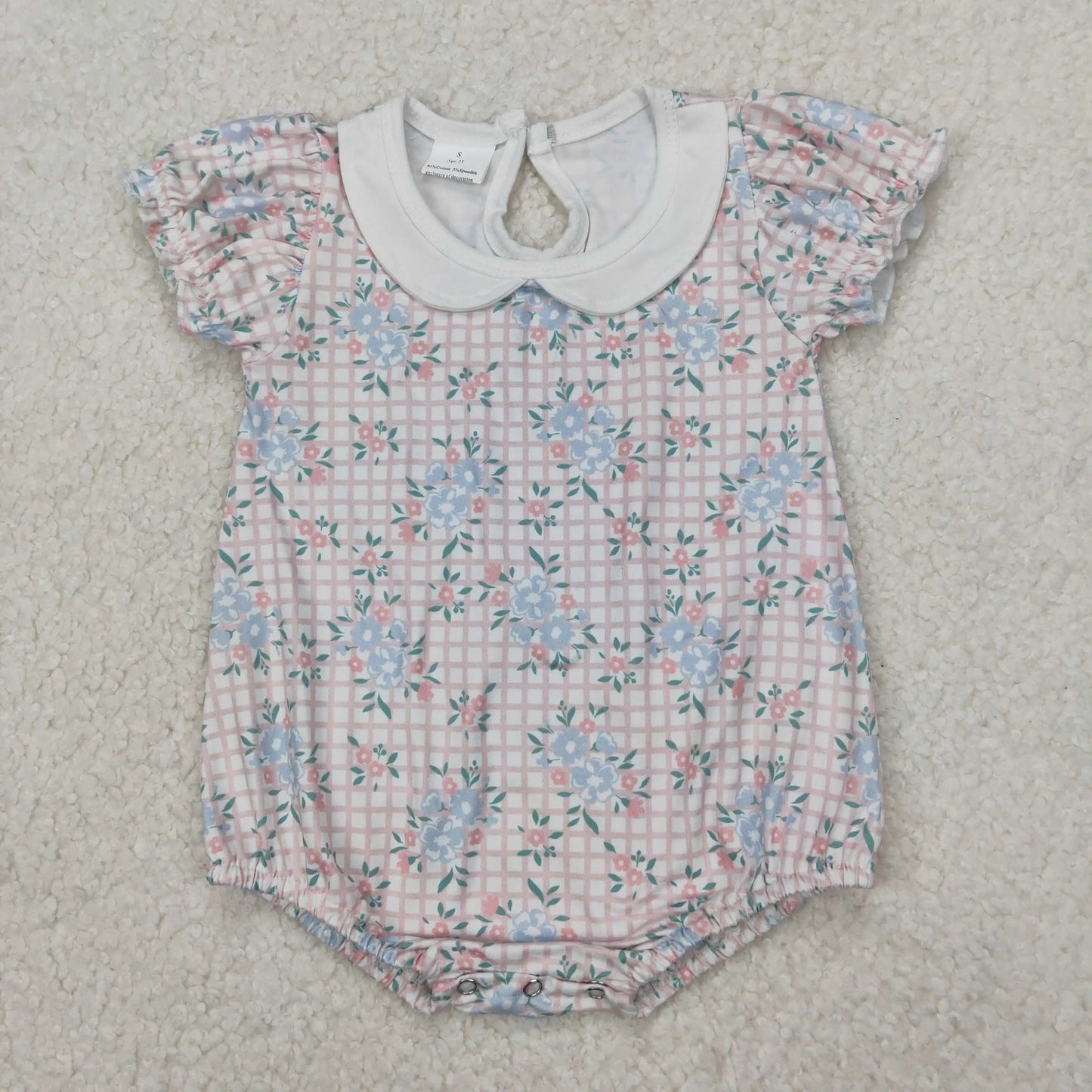 4.14y NEW stock baby girls summer romper wholesale boutique embroidery pattern floral flowers purple flying sleeves onesie