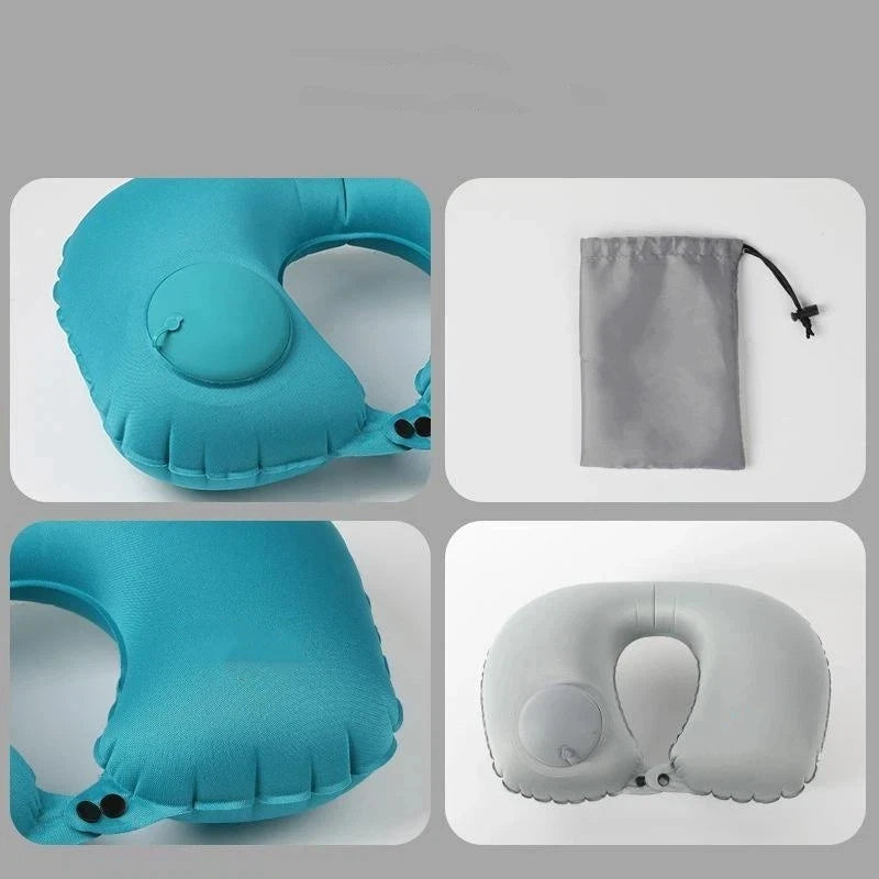 Portable Flocking Inflatable Neck Pillow Foldable Self Filled Travel Cushion Business Trip Camping Outdoor Accessory