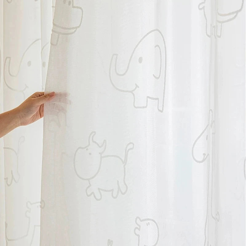 Cartoon Animals Pattern Semi-Blackout Curtains for Kids Bedroom, Beige Window Treatment Drapes for Boy Girl Window Nursery Room