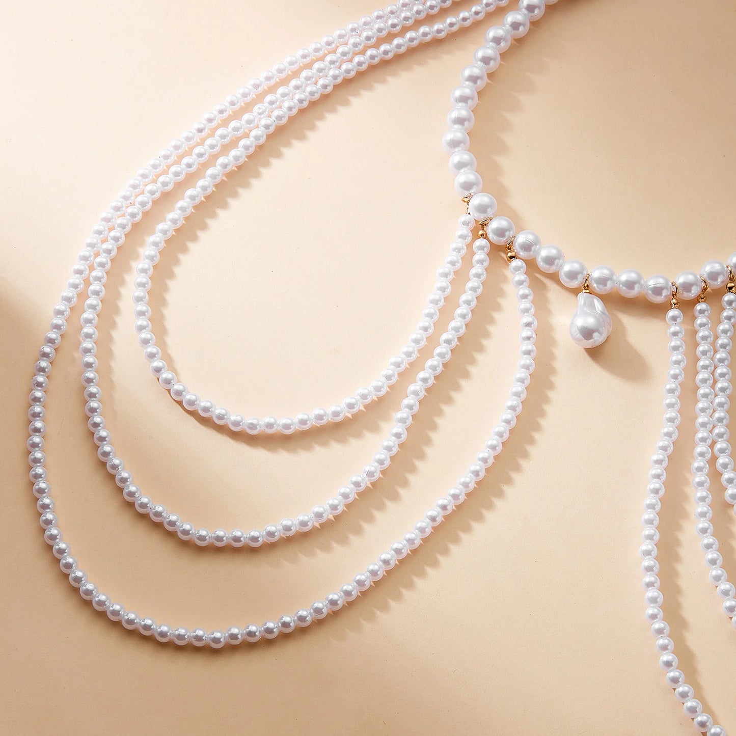 Elegant Multi-Layered Pearl Shoulder Chain Necklace for Women Luxury Wedding Dinner Body Chain Bridal Accessory