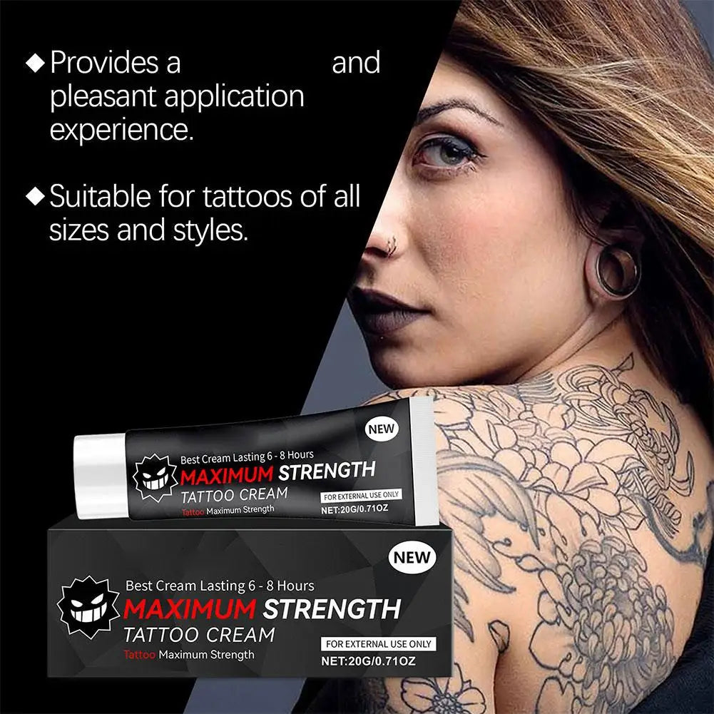 20g Maximum Strength Tattoo Cream, 6-8 Hours Long-Lasting Formula, Pre-Permanent Makeup & Piercing Skin Care