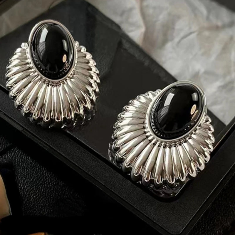 Modern Jewelry  Geometric Metal Black Resin Stud Earrings For Girl Women Party Gift