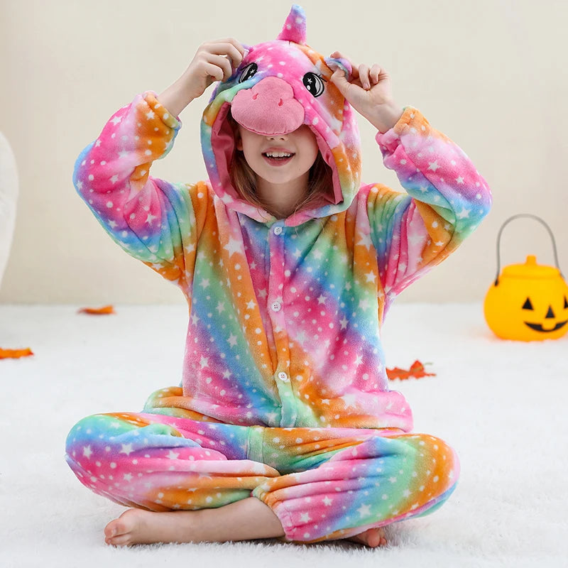 MICHLEY Christmas Capybara Flannel Blanket Sleepers Onesie Hooded Children Costume Clothes Jumpsuit Sleepwear For Boys Girls
