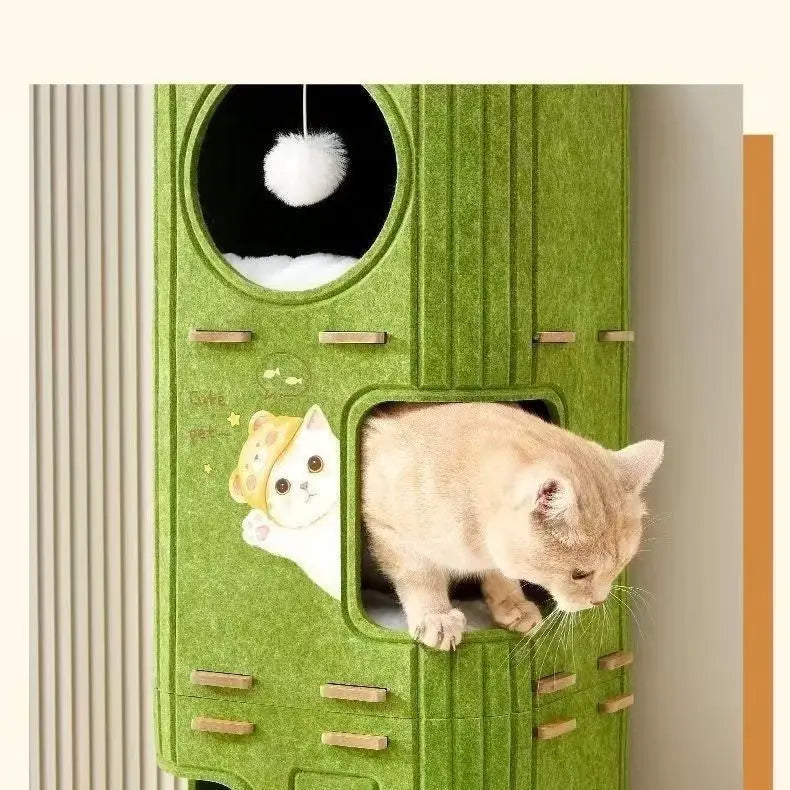 Luxury Multi layer Pet Four season Drilling Integrated Cat Tree Hole Double layer Grab Board Closed Universal Cat House