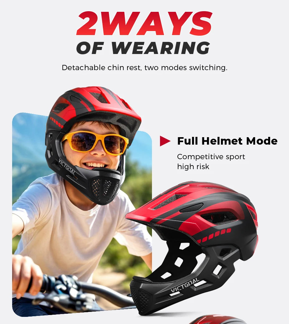 VICTGOAL Kids Detachable Full Face Bicycle Helmet Child Sports Safety Cycling Protection for Balance Bike Roller Skating Caps
