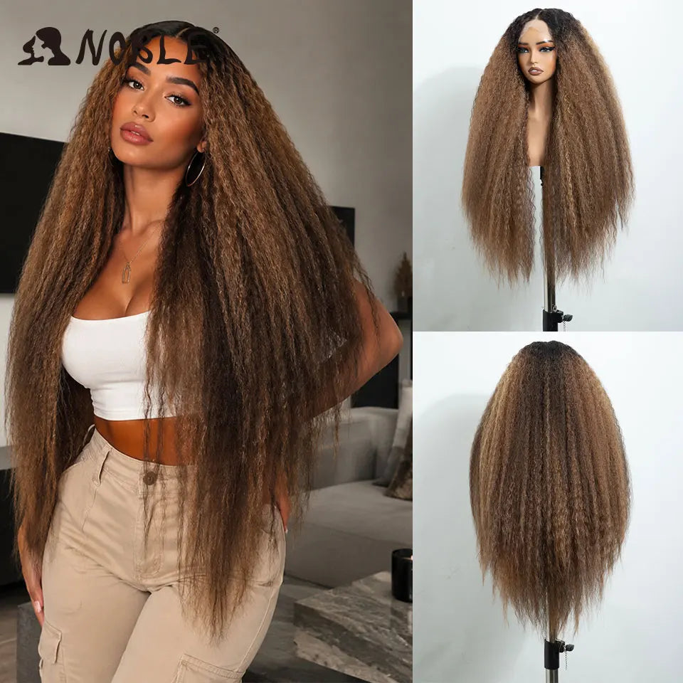 Noble 30 Inch Synthetic Lace Front Wigs For Women Curly Ash Blonde Highlight 13x4 Body Wave Silk Base Lace Wig Cosplay Daily Wig