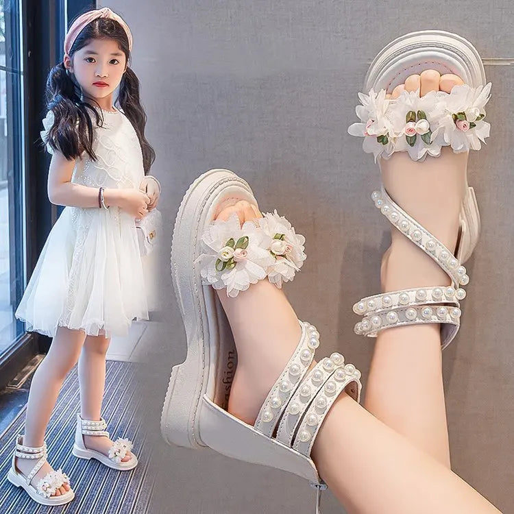 Girls Summer Sandals Soft Bottom Toe-Open Cute Princess Shoes Middle Large Children Little Girls Student Beach Shoes