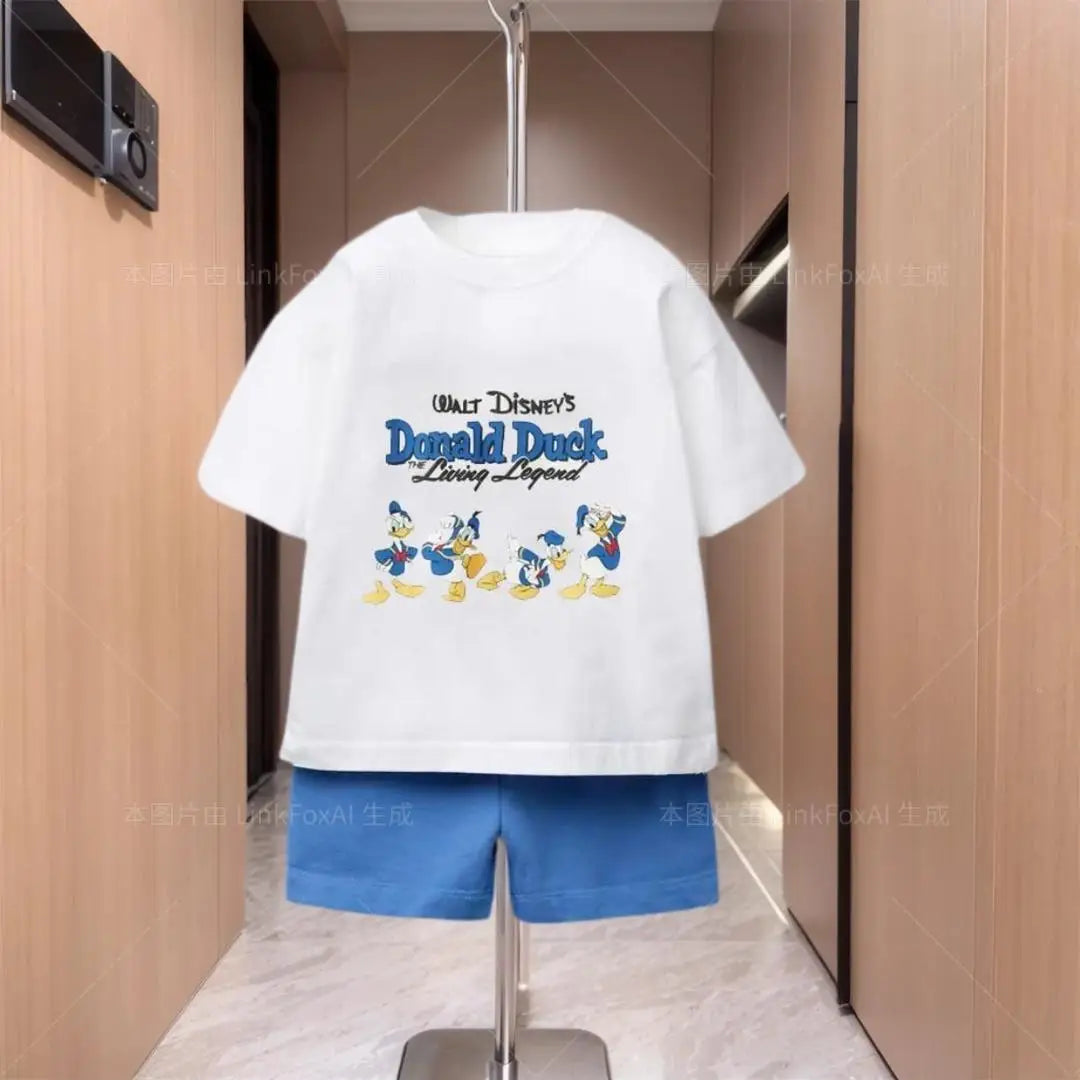 2025 Summer Kids Clothes Short Sleeve Outfits Cartoon T-shirt+shorts Children Trendy Round Neck Tees Versatile Shorts Suits