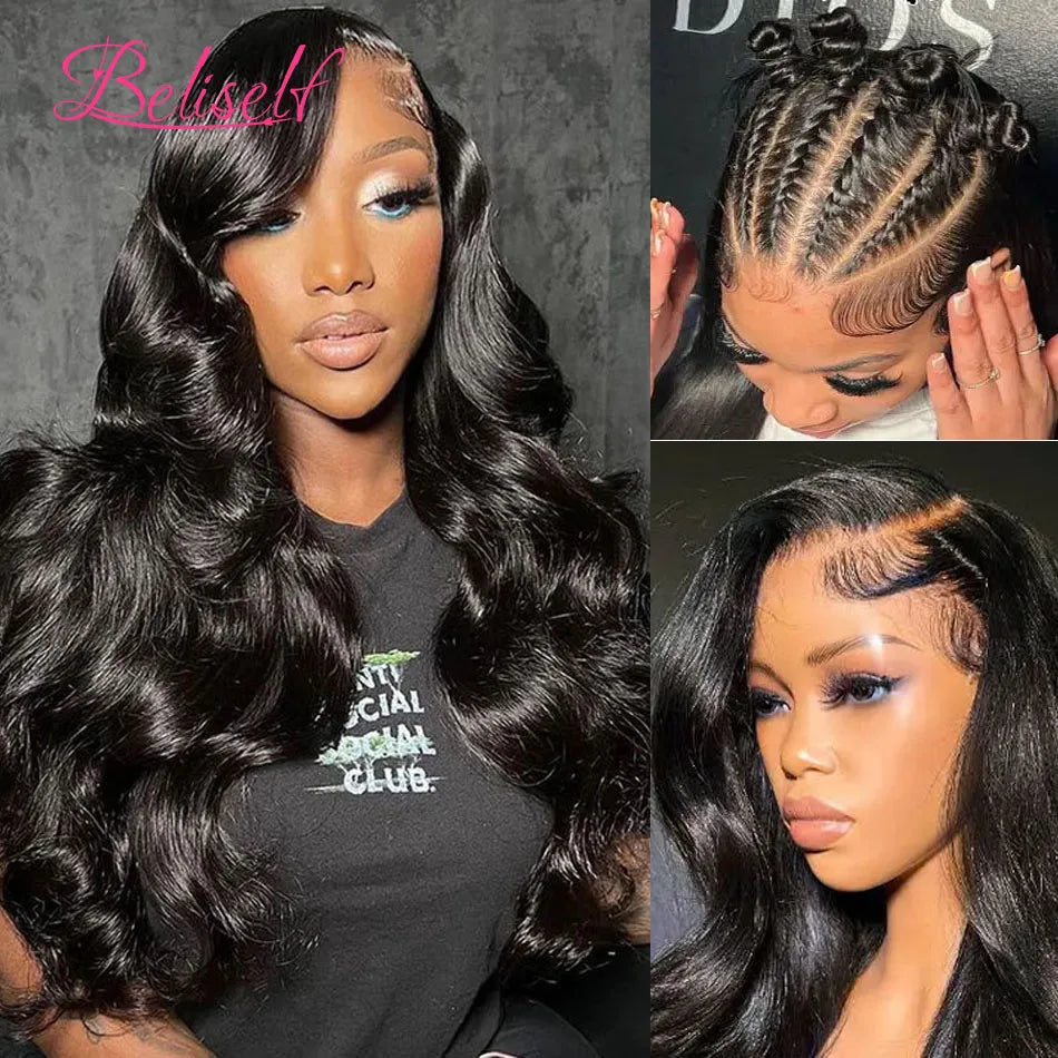 Beliself 13x6 Lace Front Human Hair Wig 250 Density Body Wave Glueless Wig Human Hair 13x6 HD Lace Frontal Wigs for Women